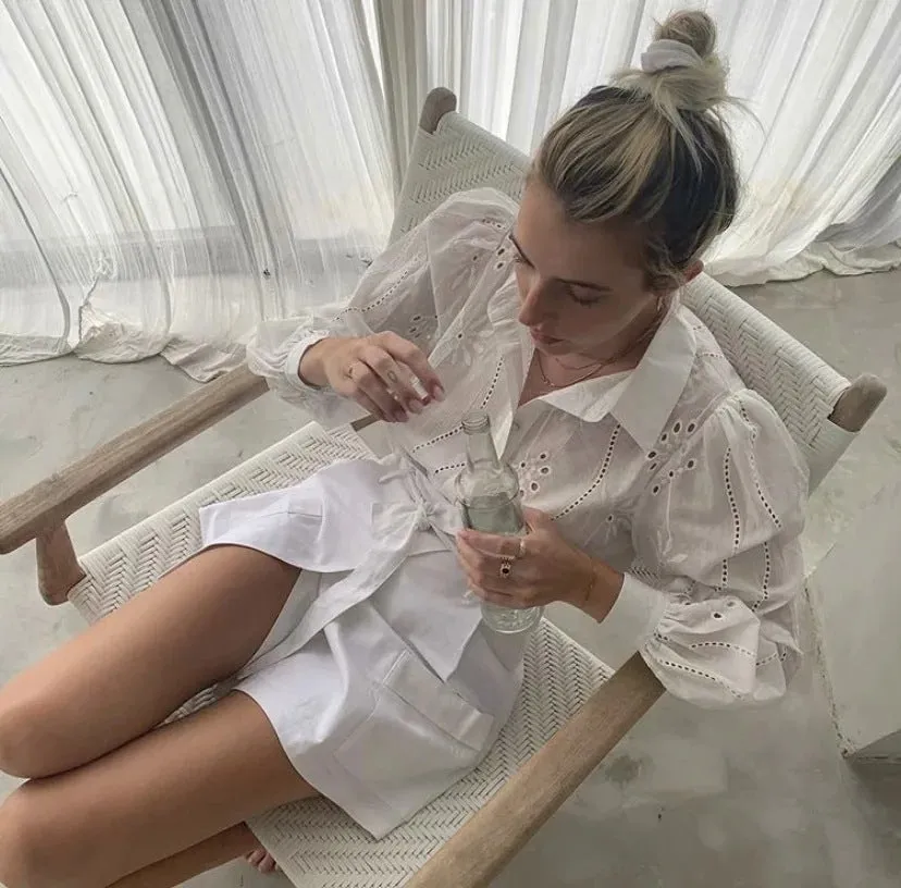 Floral Embroidery Single-breasted Hollow-out Shirts Blouse
