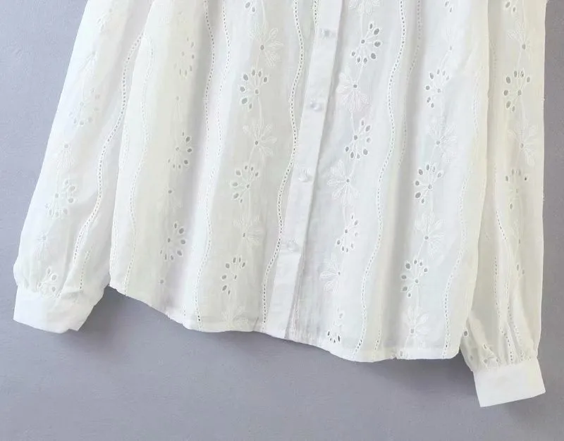 Floral Embroidery Single-breasted Hollow-out Shirts Blouse