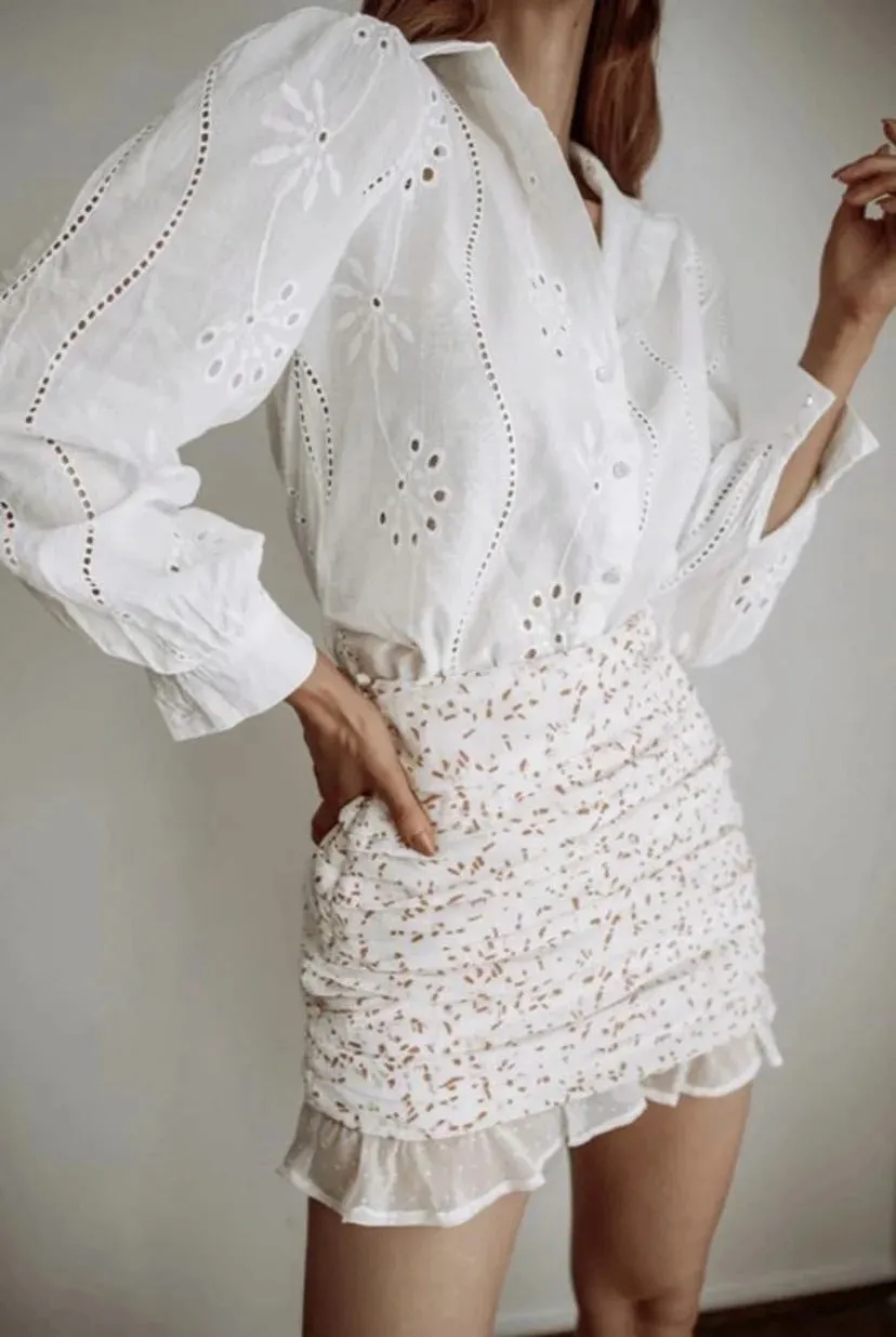 Floral Embroidery Single-breasted Hollow-out Shirts Blouse