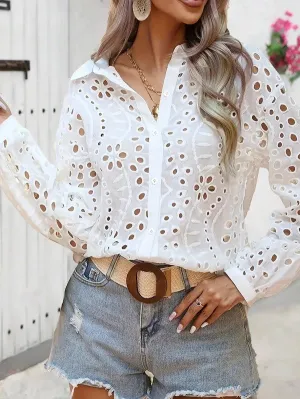 Floral Long Sleeve eyelet top