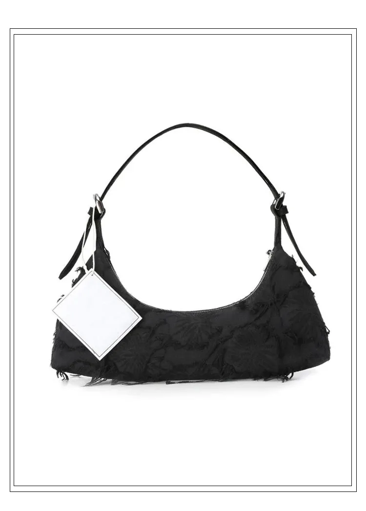 Frayed Canvas Mini Baguette Bag - Fashion Shoulder Bag Canvas Underarm Purse