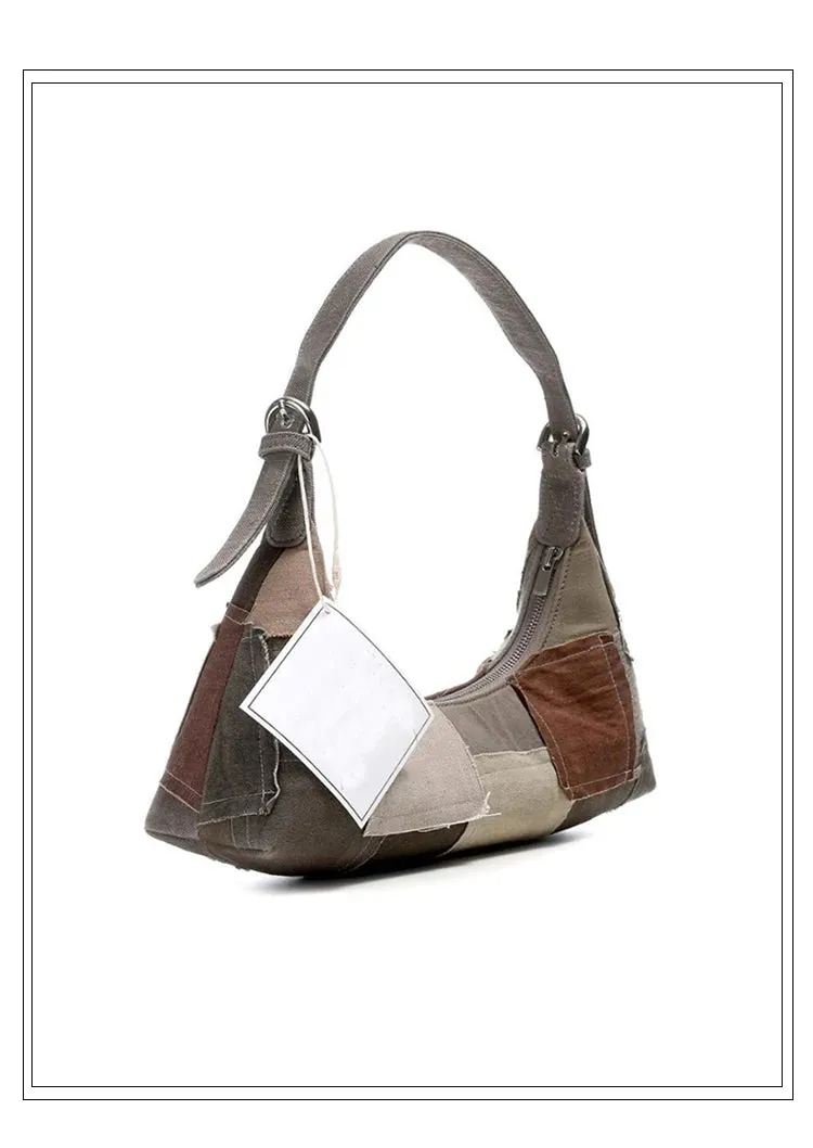 Frayed Canvas Mini Baguette Bag - Fashion Shoulder Bag Canvas Underarm Purse
