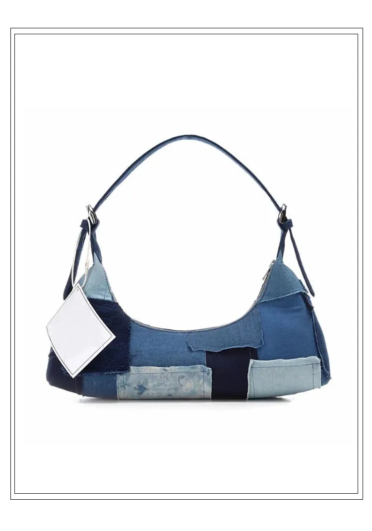 Frayed Canvas Mini Baguette Bag - Fashion Shoulder Bag Canvas Underarm Purse