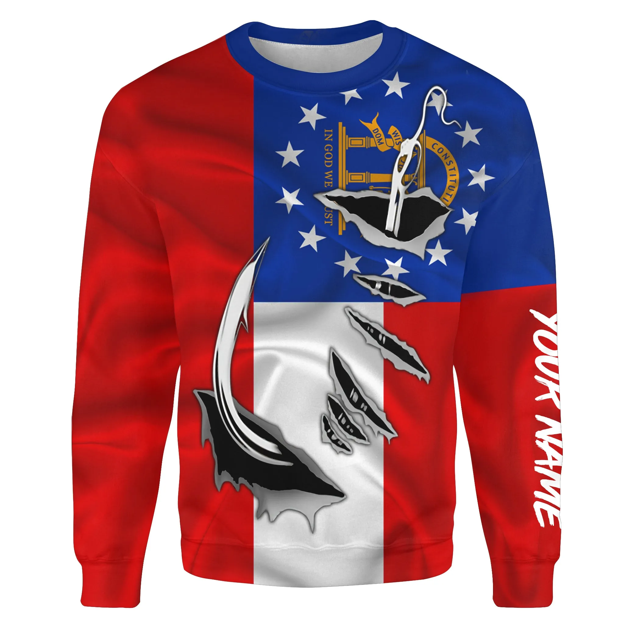GA Fishing Fish Hook Georgia Flag Custom All over print Sweatshirt personalized fishing gifts - HPW38