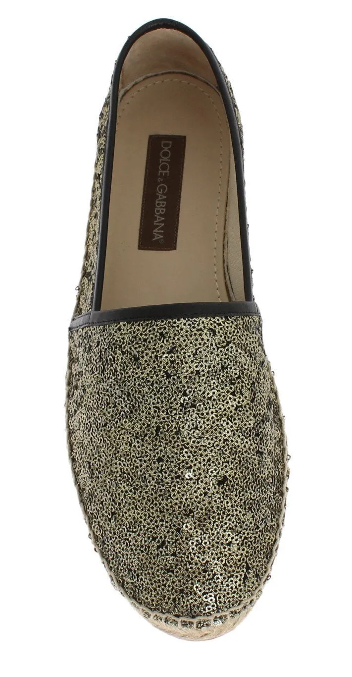 Gold Sequined Logo Loafers Espadrilles