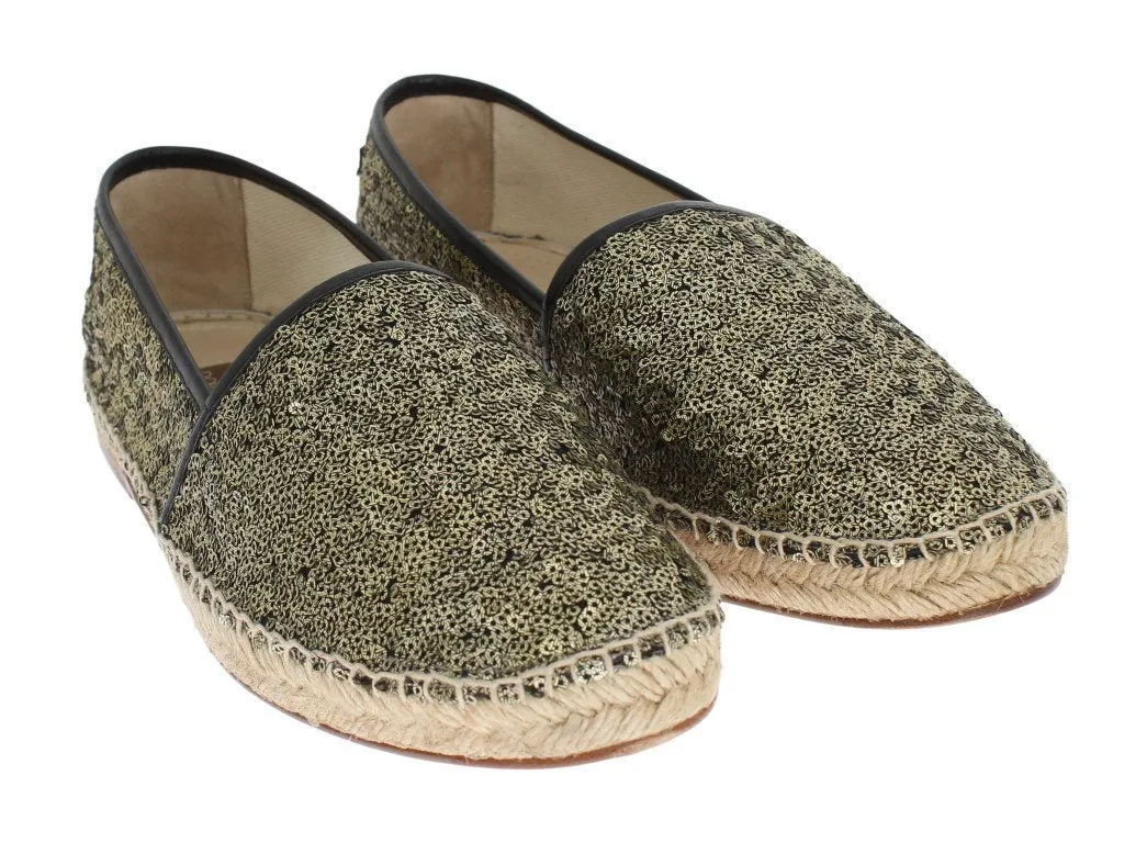 Gold Sequined Logo Loafers Espadrilles