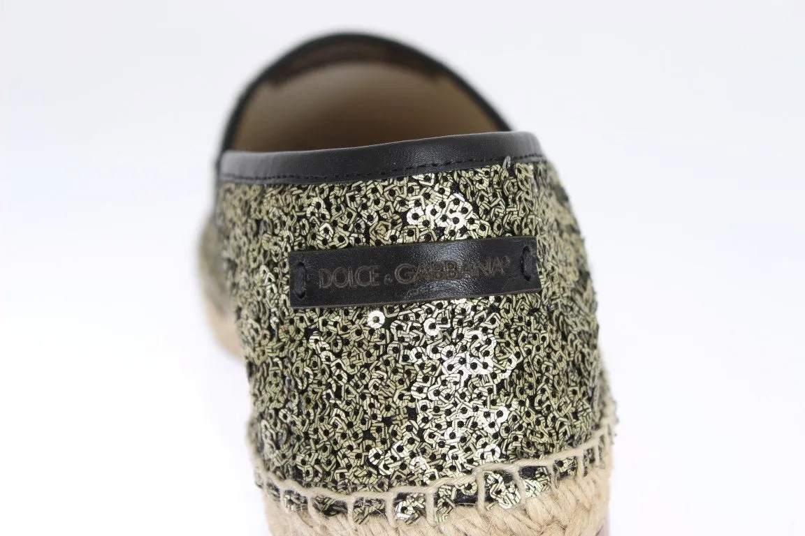 Gold Sequined Logo Loafers Espadrilles