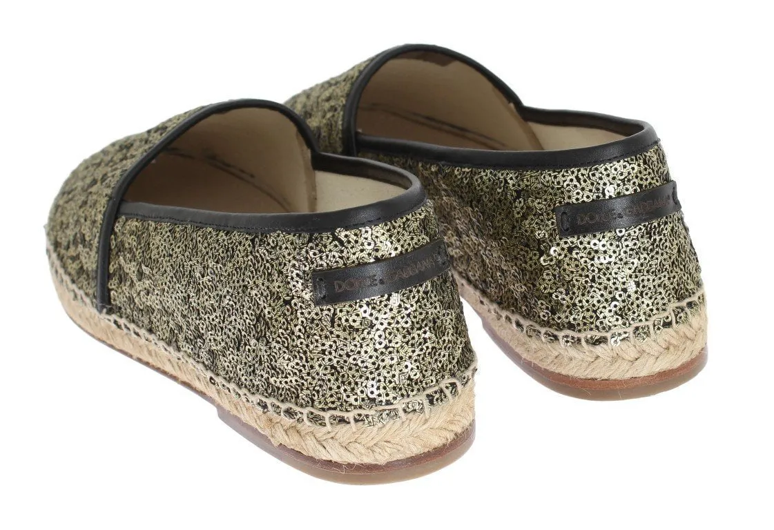 Gold Sequined Logo Loafers Espadrilles
