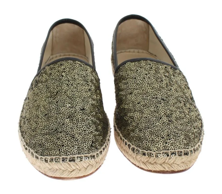 Gold Sequined Logo Loafers Espadrilles