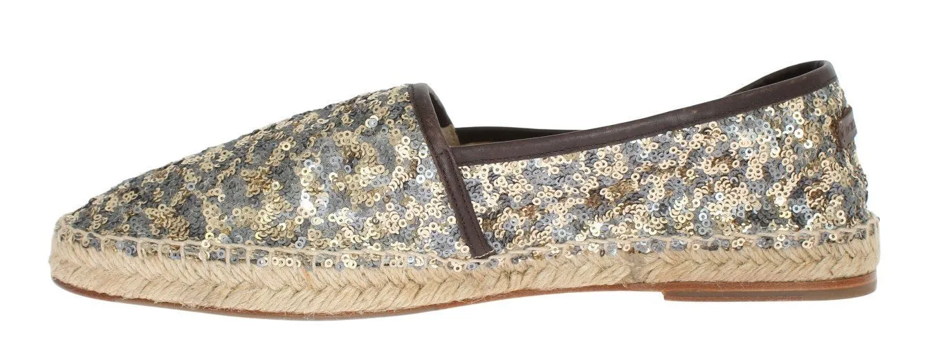 Gold Silver Sequined Logo Espadrilles