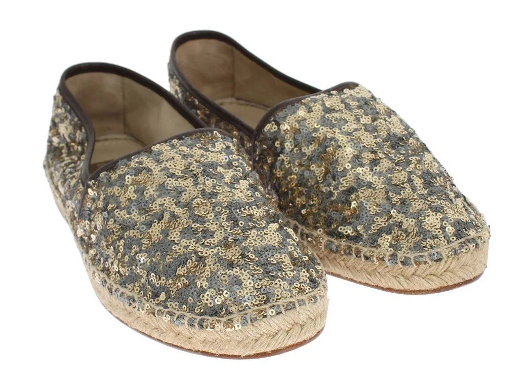 Gold Silver Sequined Logo Espadrilles