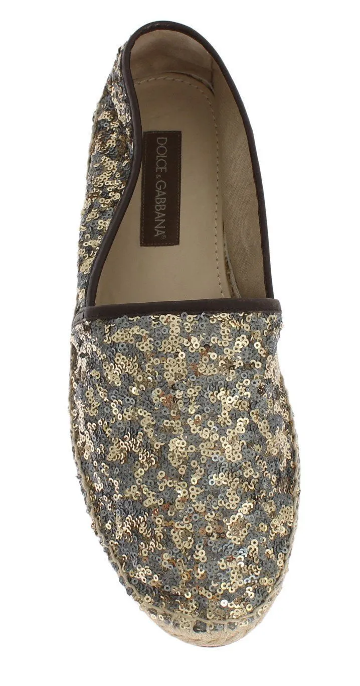 Gold Silver Sequined Logo Espadrilles