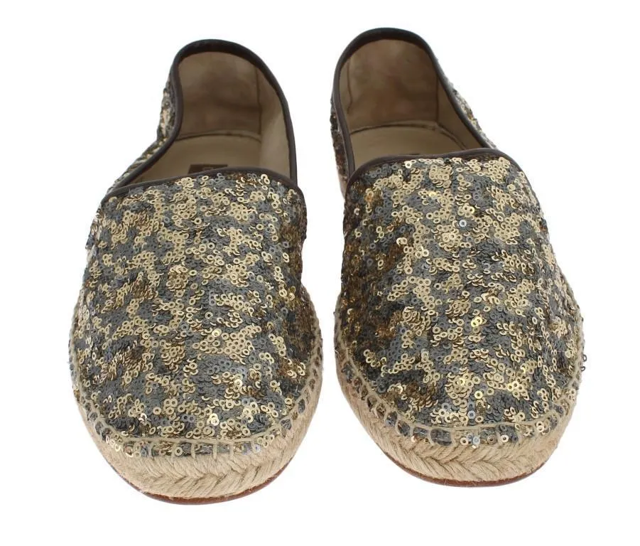 Gold Silver Sequined Logo Espadrilles