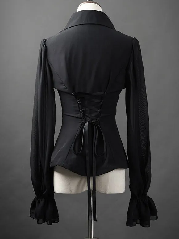 Gothic Ouji Lolita Blouses White Long Sleeves Lolita Top Ruffles Lolita Shirt