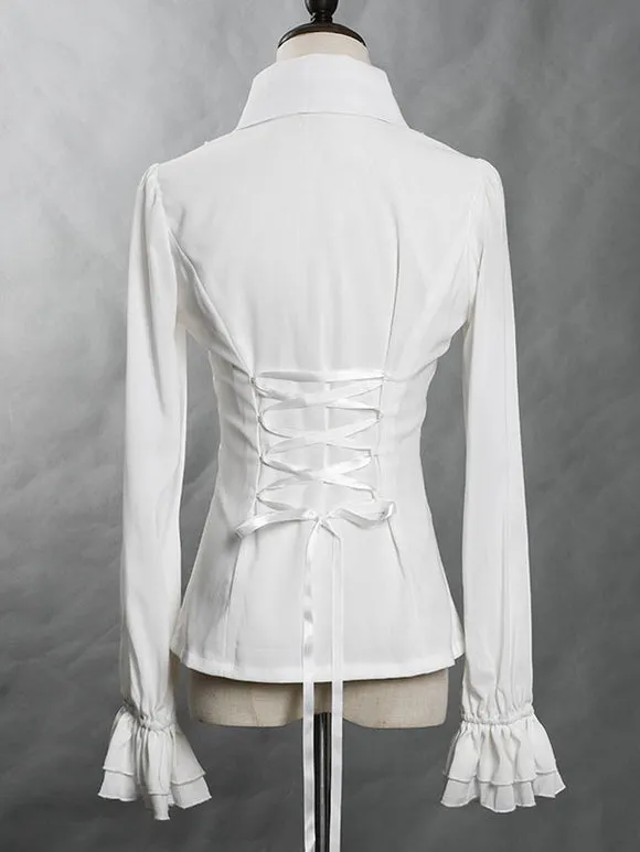 Gothic Ouji Lolita Blouses White Long Sleeves Lolita Top Ruffles Lolita Shirt