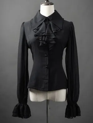 Gothic Ouji Lolita Blouses White Long Sleeves Lolita Top Ruffles Lolita Shirt
