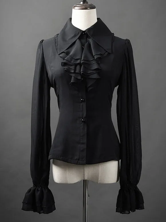 Gothic Ouji Lolita Blouses White Long Sleeves Lolita Top Ruffles Lolita Shirt