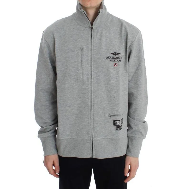 Gray Cotton Stretch Full Zipper Sweater