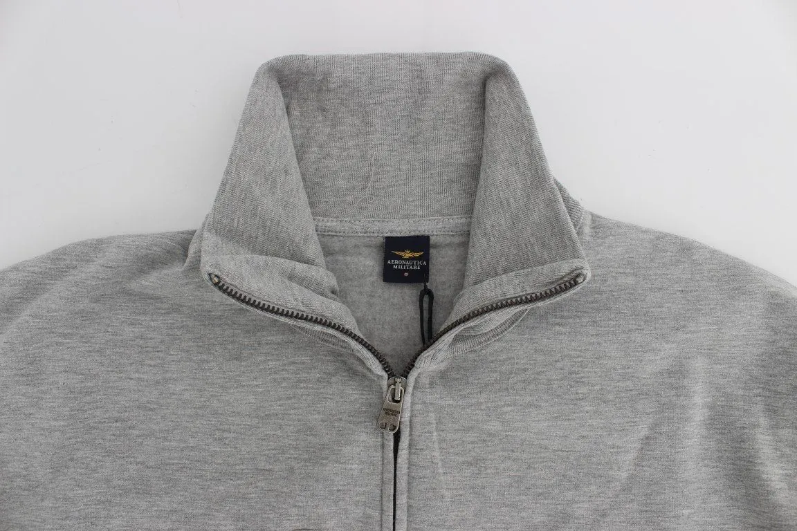 Gray Cotton Stretch Full Zipper Sweater