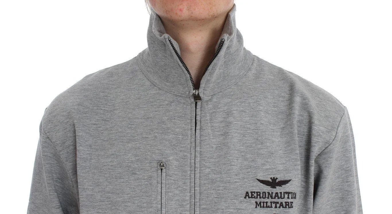 Gray Cotton Stretch Full Zipper Sweater