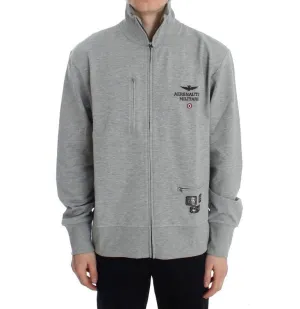 Gray Cotton Stretch Full Zipper Sweater