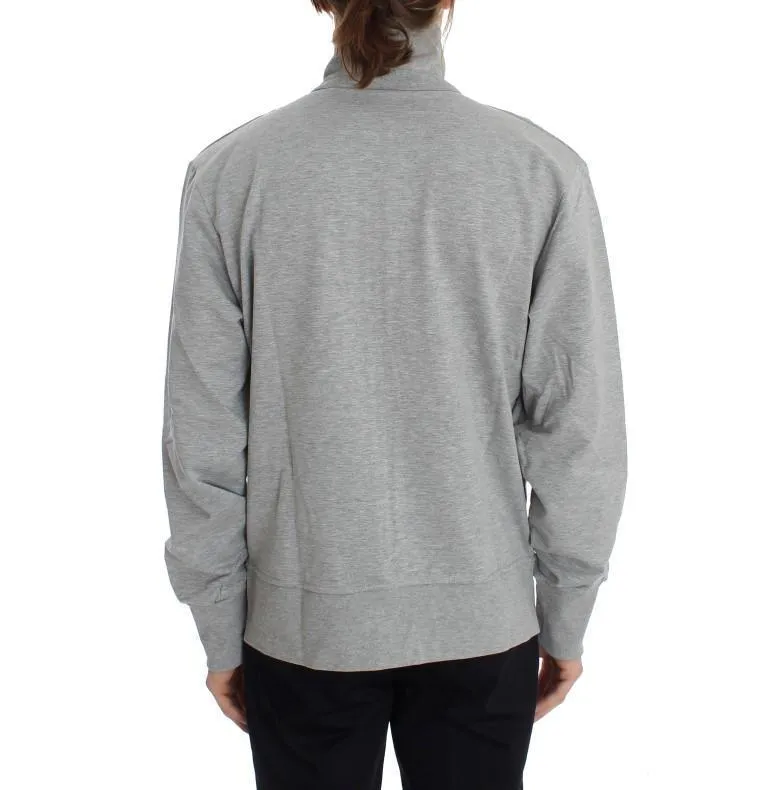 Gray Cotton Stretch Full Zipper Sweater