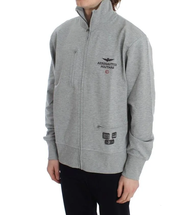 Gray Cotton Stretch Full Zipper Sweater