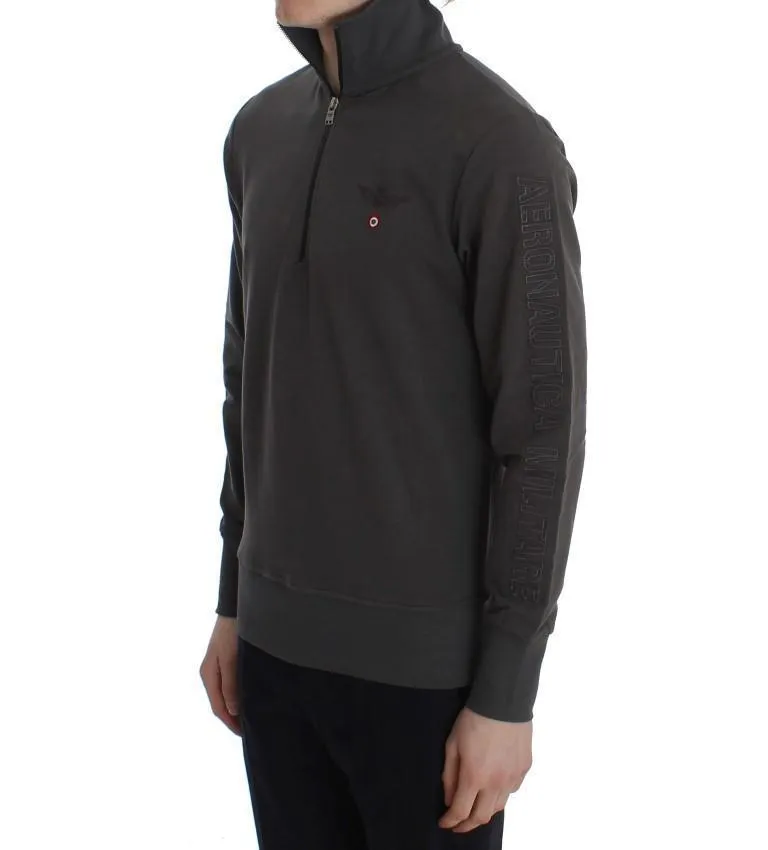 Gray Cotton Stretch Half Zipper Sweater