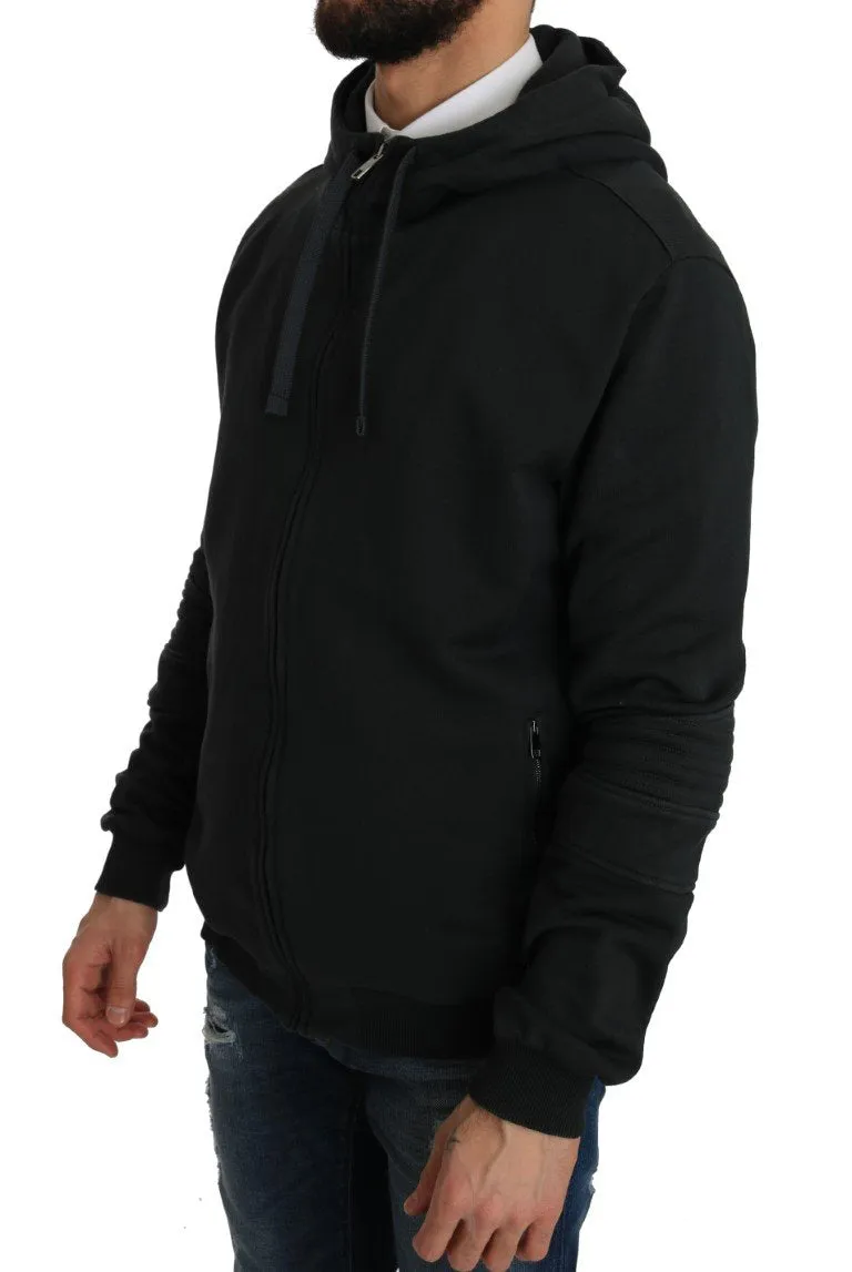 Gray Cotton Sweater Hooded Zipper