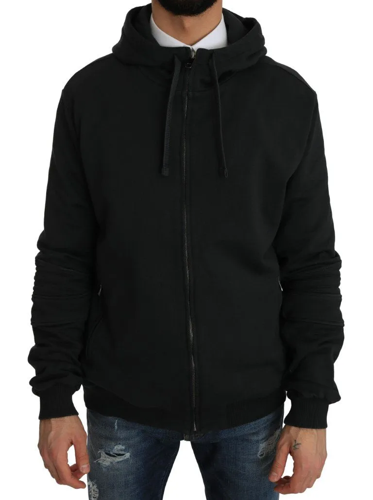 Gray Cotton Sweater Hooded Zipper