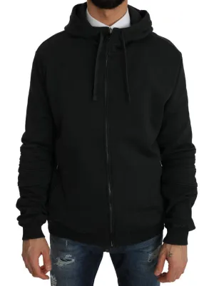 Gray Cotton Sweater Hooded Zipper