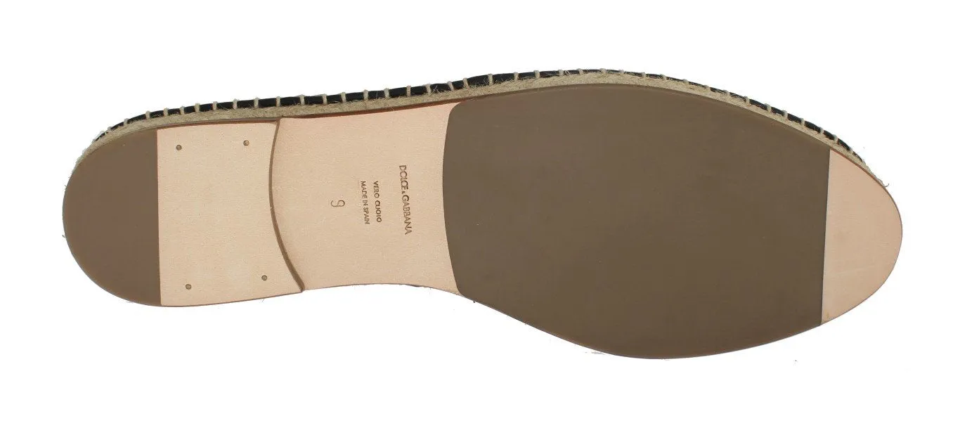 Gray Leather Woven Loafers Espadrilles