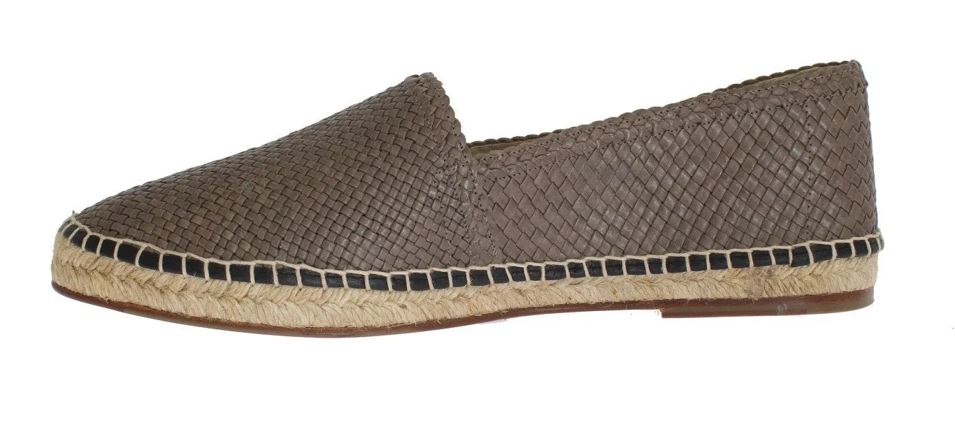 Gray Leather Woven Loafers Espadrilles