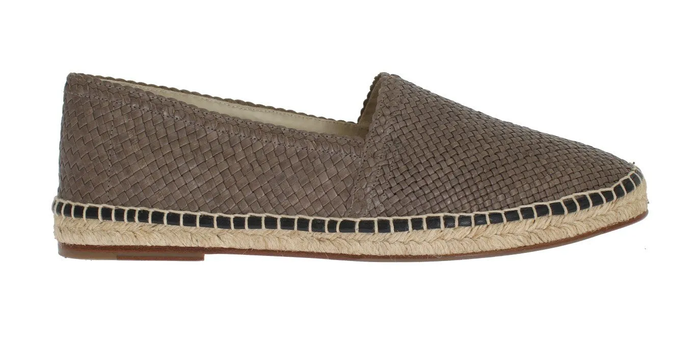 Gray Leather Woven Loafers Espadrilles