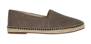 Gray Leather Woven Loafers Espadrilles