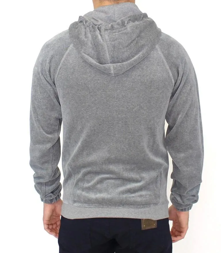 Gray zipper hooded cotton sweater
