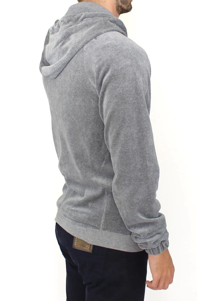 Gray zipper hooded cotton sweater
