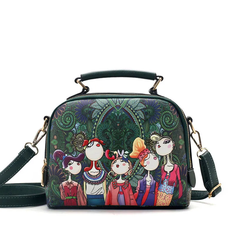Green Cartoon Shoulder Handbag
