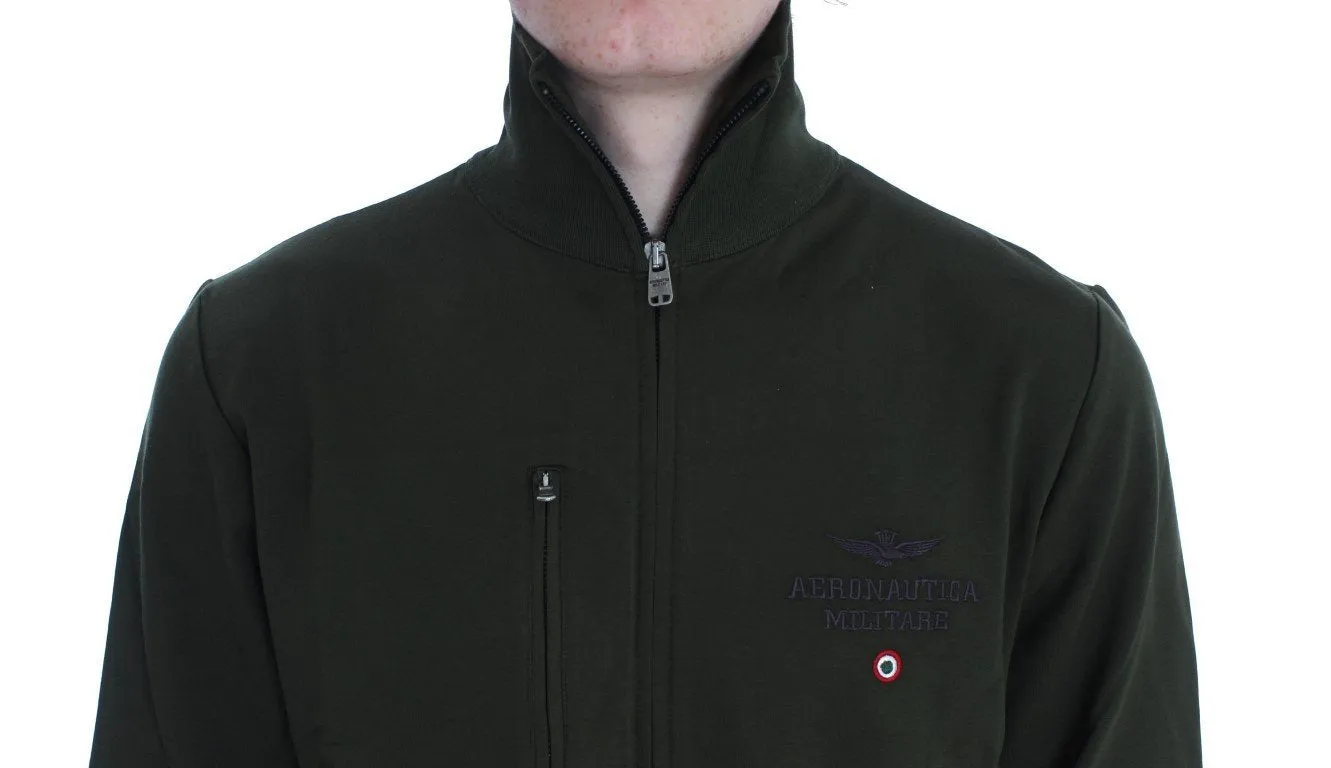 Green Cotton Stretch Full Zipper Sweater