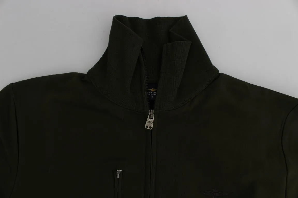 Green Cotton Stretch Full Zipper Sweater