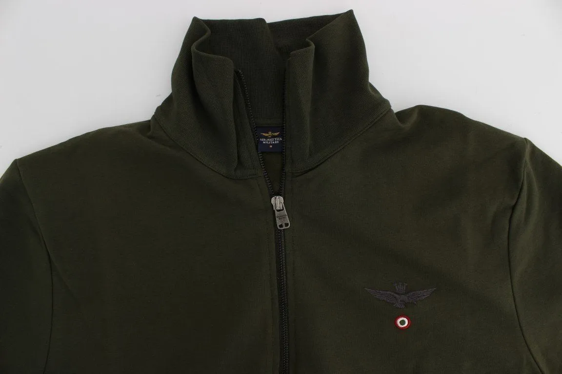 Green Cotton Stretch Half Zipper Sweater