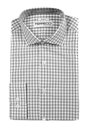 Grey Gingham Check Dress Shirt - Slim Fit