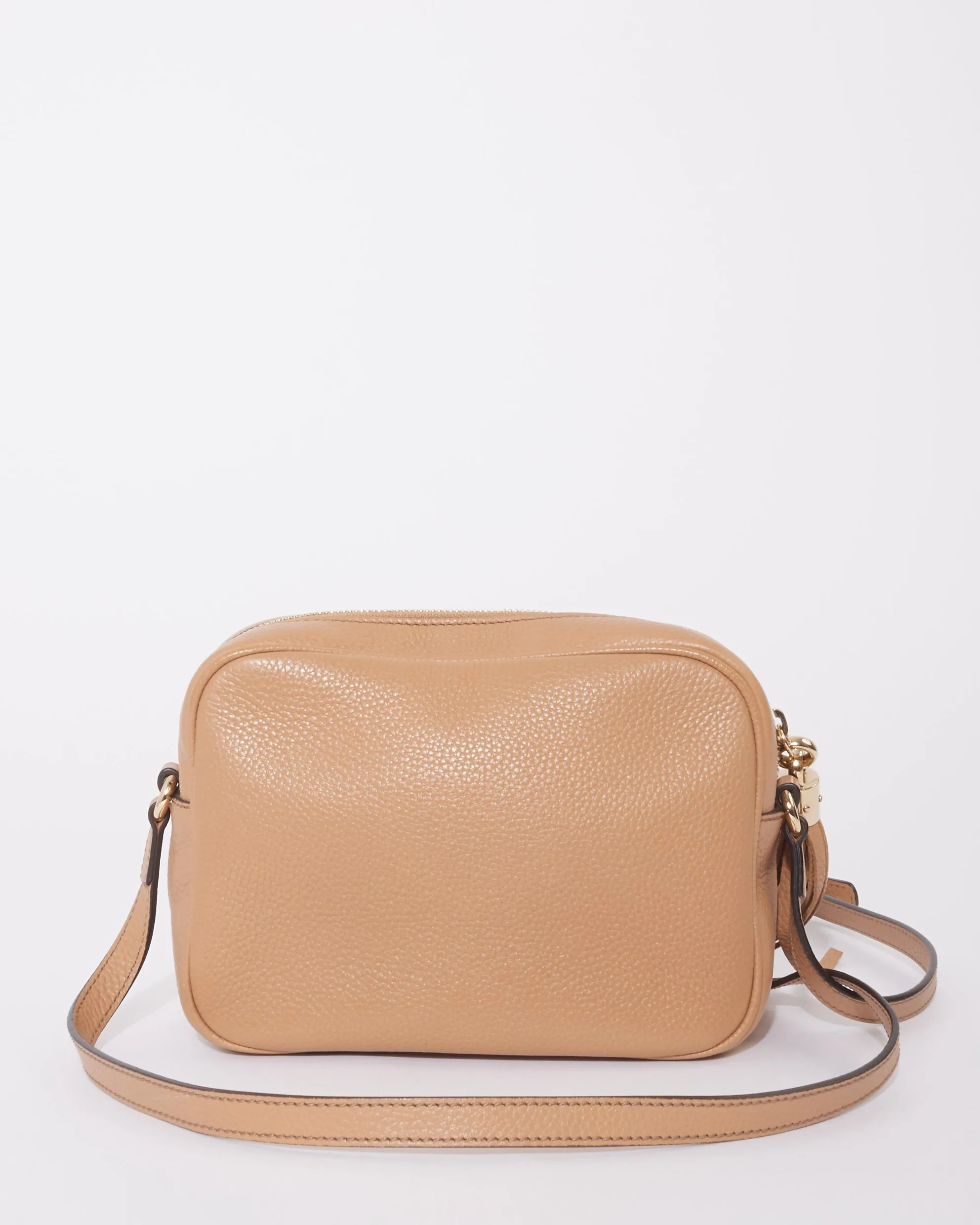 Gucci Beige Leather Embossed Logo Soho Disco Crossbody Bag
