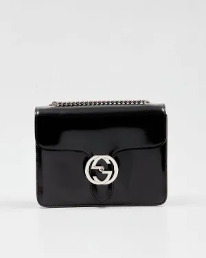 Gucci Black Patent Interlocking G Small Shoulder Bag