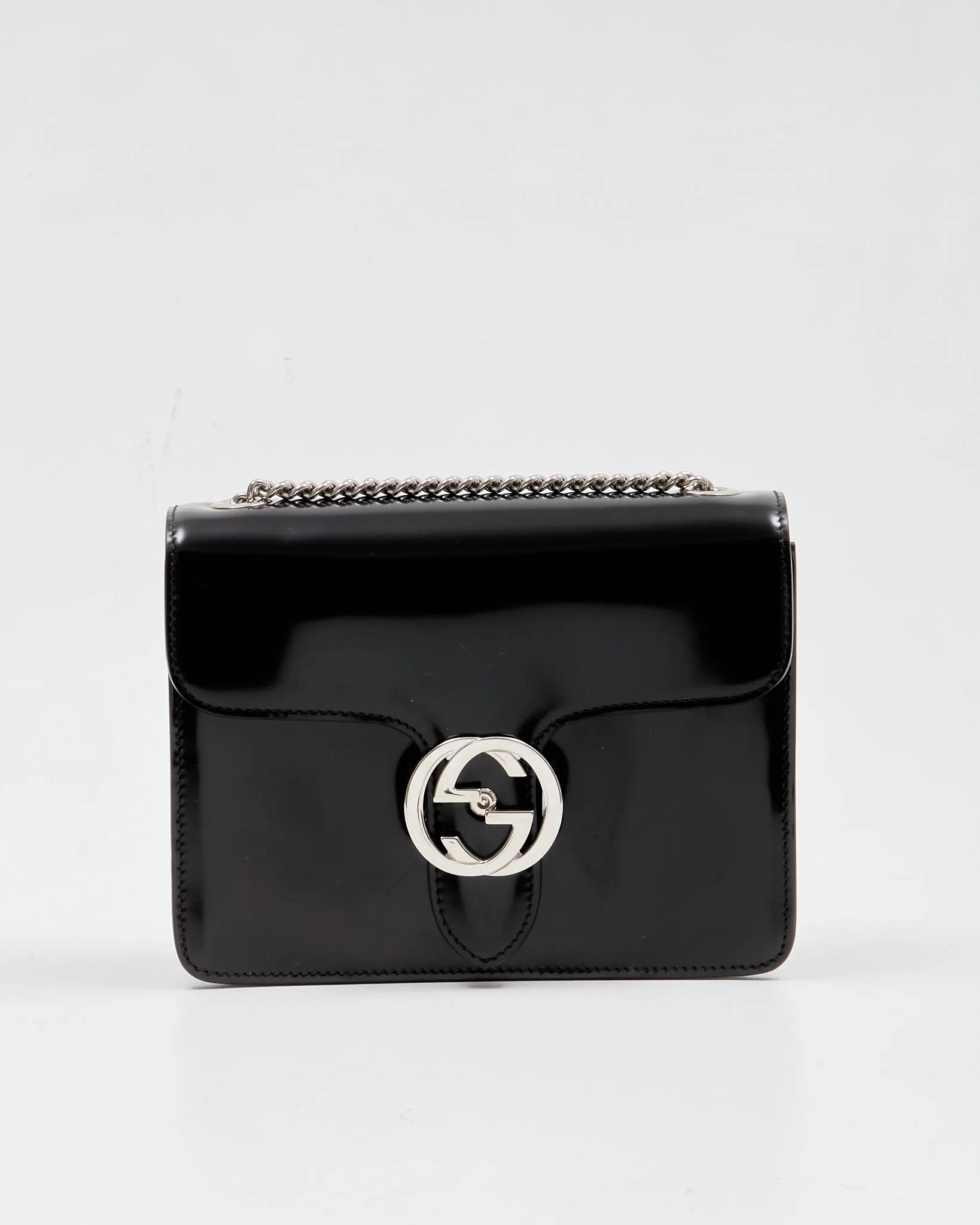 Gucci Black Patent Interlocking G Small Shoulder Bag