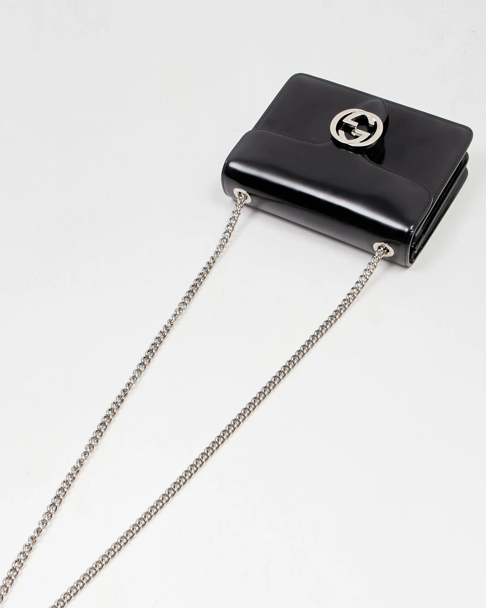 Gucci Black Patent Interlocking G Small Shoulder Bag