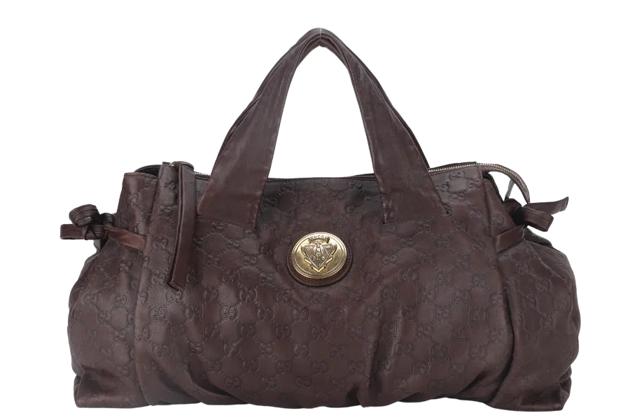 GUCCI BROWN MONOGRAM LEATHER D RING HAND CARRY BAG (197021 467891) WITH DUST COVER