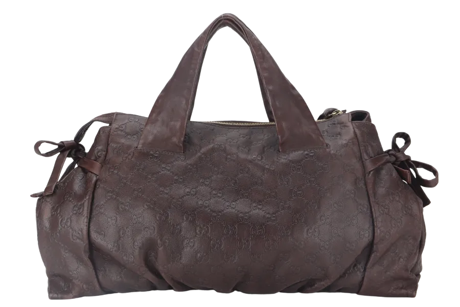 GUCCI BROWN MONOGRAM LEATHER D RING HAND CARRY BAG (197021 467891) WITH DUST COVER