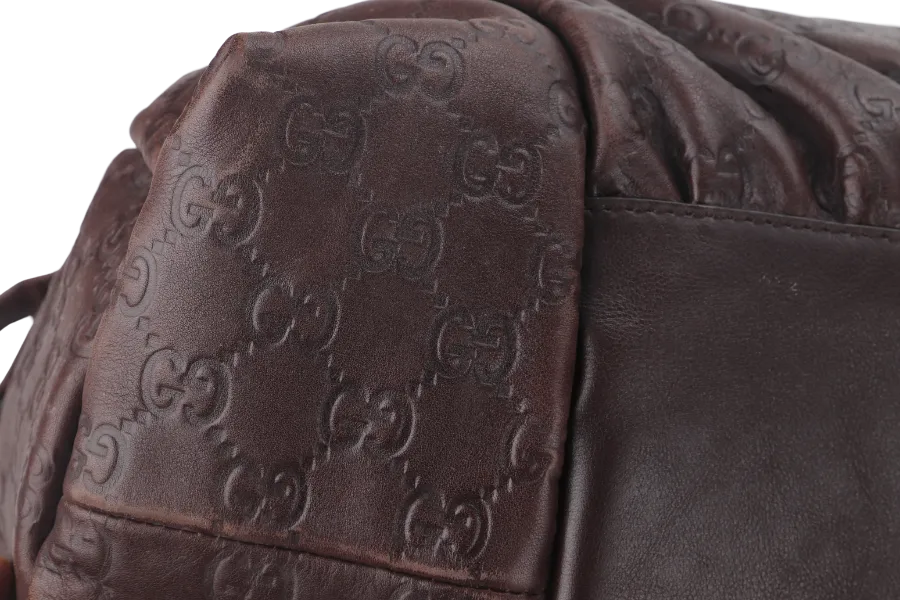 GUCCI BROWN MONOGRAM LEATHER D RING HAND CARRY BAG (197021 467891) WITH DUST COVER