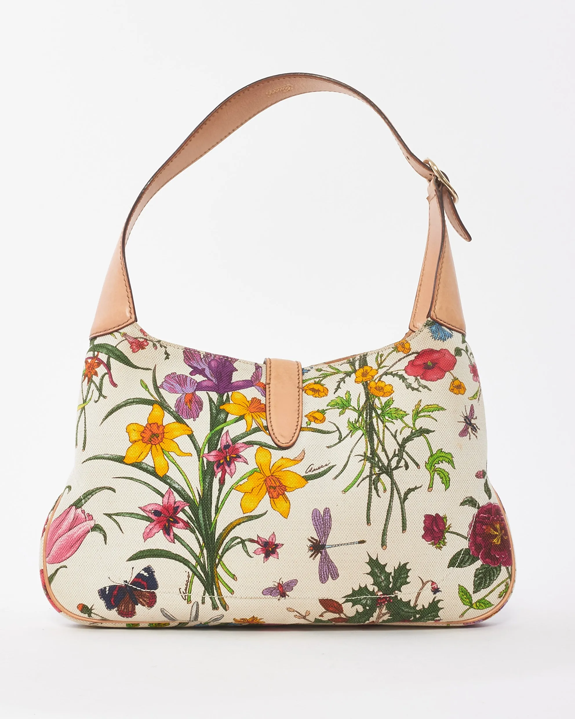 Gucci White Multi Floral Canvas Jackie Shoulder Bag
